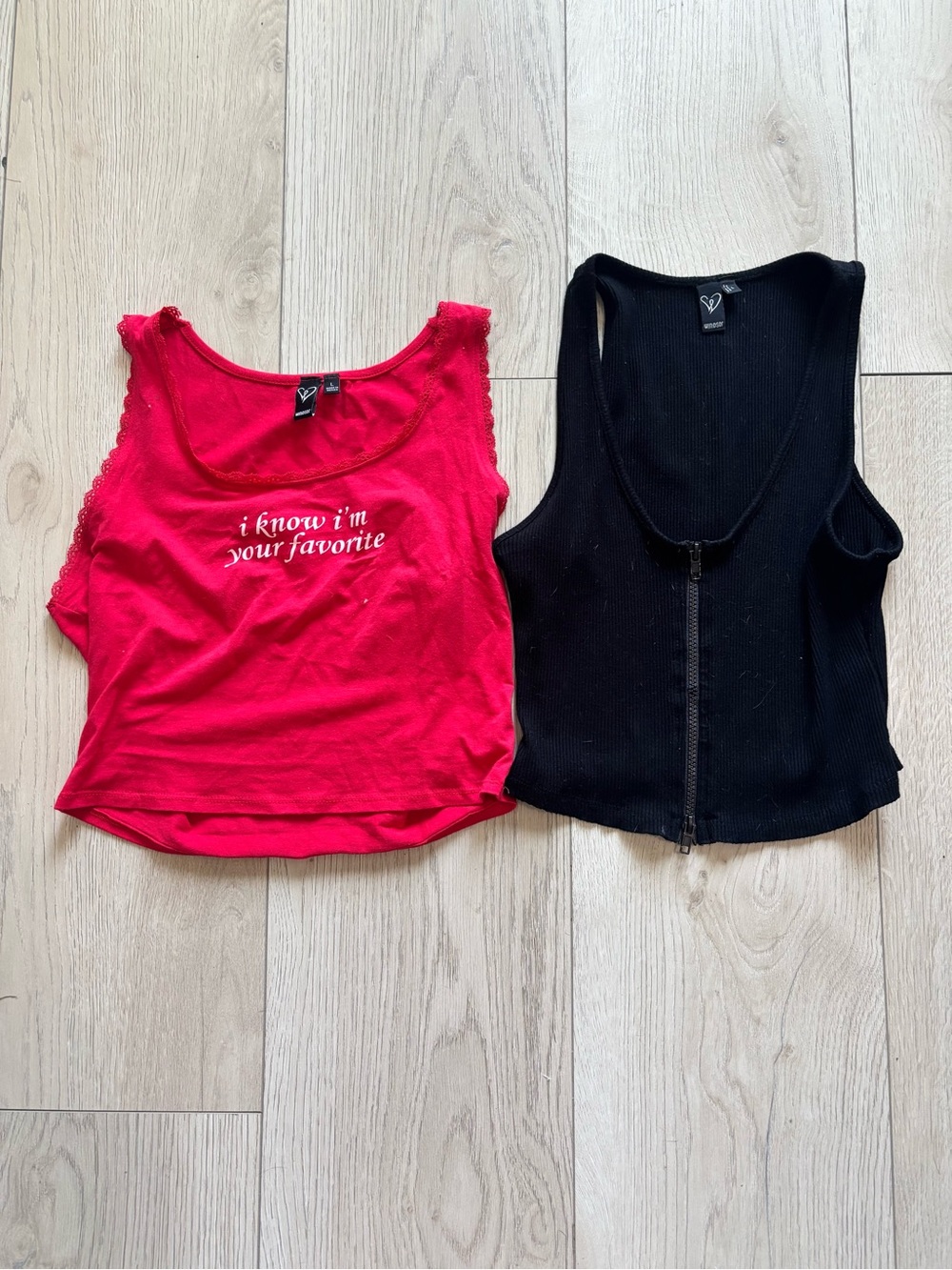 Windsor Red Script Cropped Tank + Black Ribbed Zip Front Tank Set